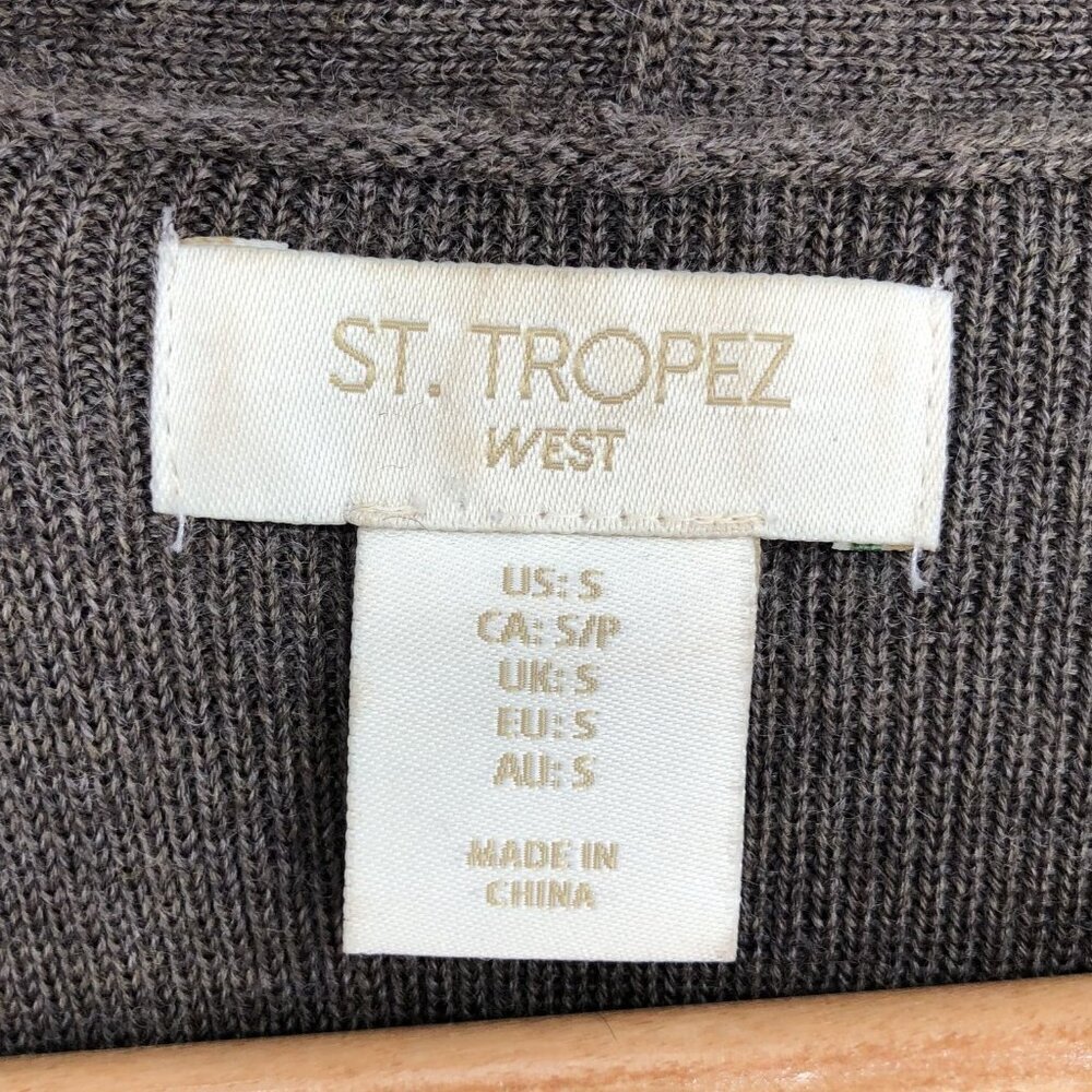 St. Tropez Women's Sleeveless Duster Cardigan S Brown Merino Wool Blend Coastal - Picture 2 of 7